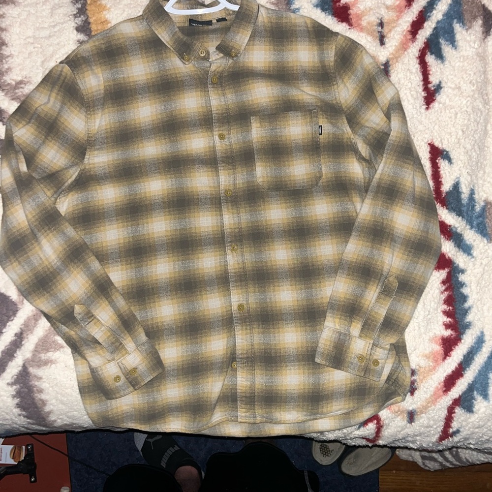Vans Yellow and Gray Plaid Casual Shirt